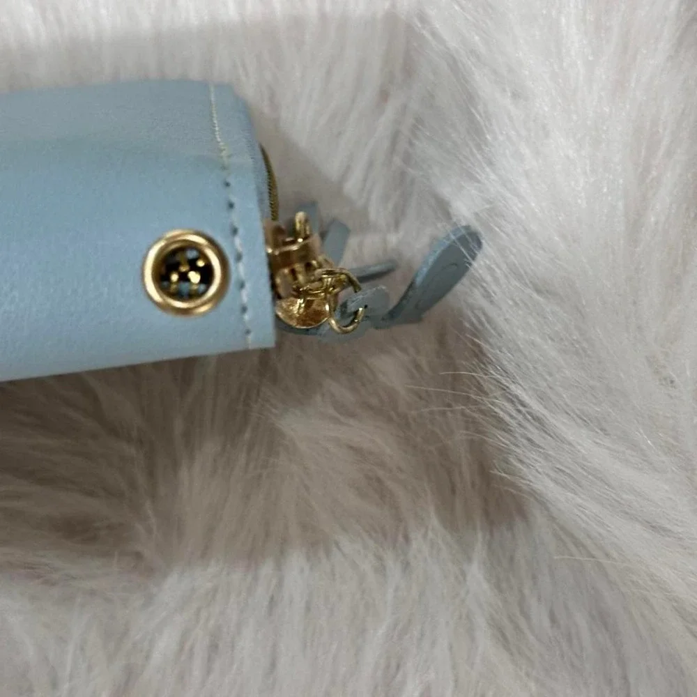Dusty Blue Geometric Colorblock Zip-Around Wristlet Wallet